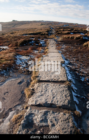 Restored footpath on the southern edge of the Kinder plateau, Edale and Kinder Scout in the Derbyshire Peak district Stock Photo