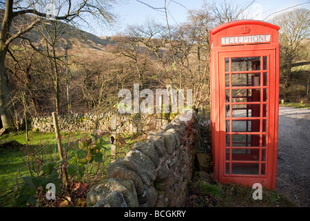 Old telephone box, Upper Booth, Edale and Kinder Scout in the Derbyshire Peak district Stock Photo