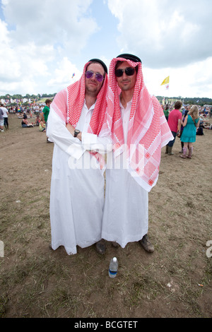 Fancy dress Arabs at Glastonbury Festival 2009 Somerset England Stock Photo
