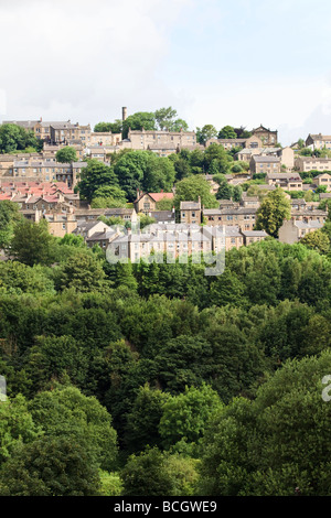View of Terrace Houses across the Colne Valley near Slaithwaite and Huddersfield West Yorkshire UK Stock Photo