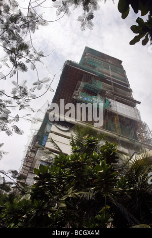 The construction of Mukesh Ambanis new private residential skyscraper named Antilia in Mumbai (Bombay) in India Stock Photo