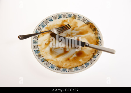 Empty plate with knife and fork Stock Photo