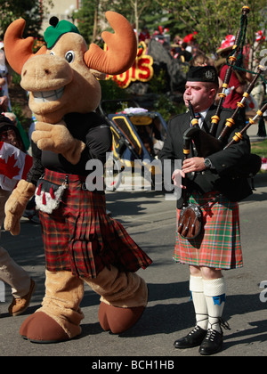 Canada Alberta Banff Canada Day Parade bagpipe player Stock Photo