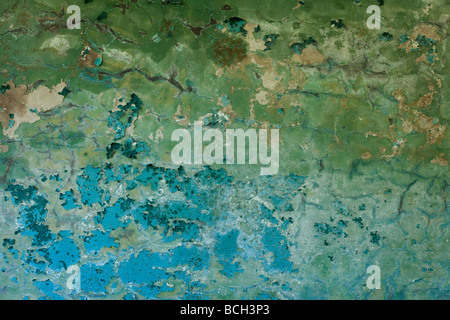 Surface of an old decayed color wall with cracks Stock Photo