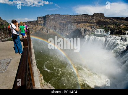 Visitors view Shoshone Falls from the observation deck at Shoshone Falls Park Snake River Canyon Twin Falls Idaho Stock Photo