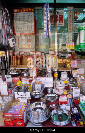 Chinatown, Canal Street, Lower Manhattan, New York City, USA General household goods storefront. Housewares laid out on the street. Stock Photo