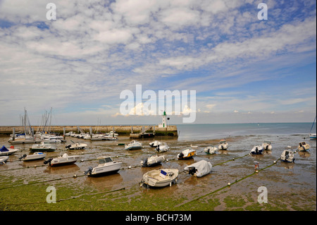 Tide out  at La Flotte harbour in Ile de Re France Stock Photo