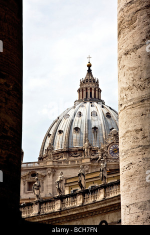 St. Peter's Basilica dome from the columns, Basilica di San Pietro, colonnades, Saint Peter's Square, Piazza San Pietro, Vatican Stock Photo