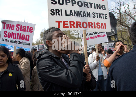 Tamil people occupy Parliament Square in London to protest genocide by Sri Lankan government April 2009 Stock Photo