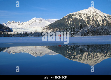 Man Cross Country Skiing Mendenhall Lake SE Winter Stock Photo