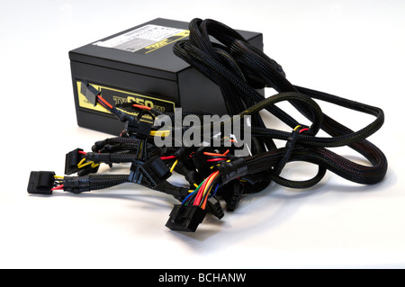 Computer power supply with cables Stock Photo