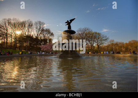 Central Park Angel fountain , New York Stock Photo