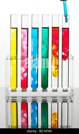 Experiments with laboratory glassware in chemistry Stock Photo