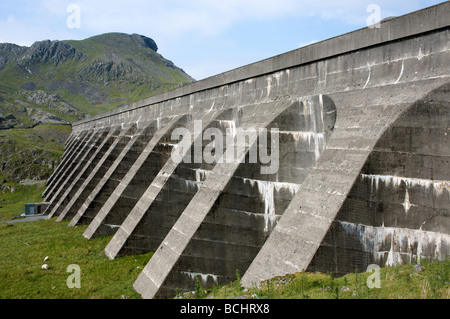The upper reservoir (Llyn Stwlan) and dam of the Ffestiniog pumped storage hydro-electric scheme, North Wales. Stock Photo