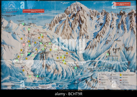 Ski slopes map Monte Bianco Aosta Italy Stock Photo