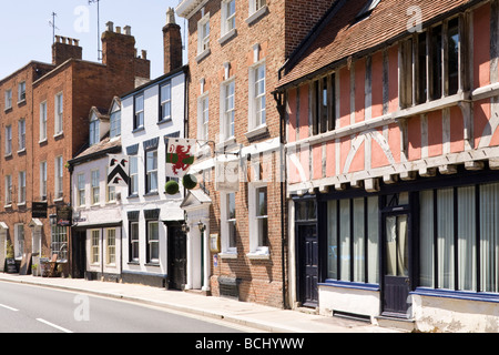 A variety of architectural styles and eras in Church Street, Tewkesbury, Gloucestershire Stock Photo