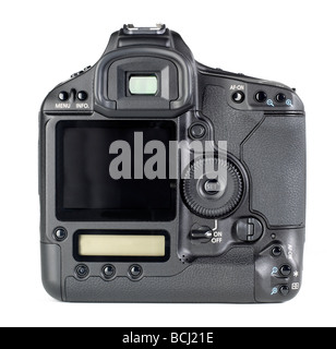 Back of DSLR digital camera. Camera with blank screen isolated on white ...
