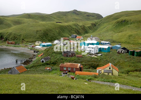 Native Village of Atka on Atka Island SW AK Summer Stock Photo