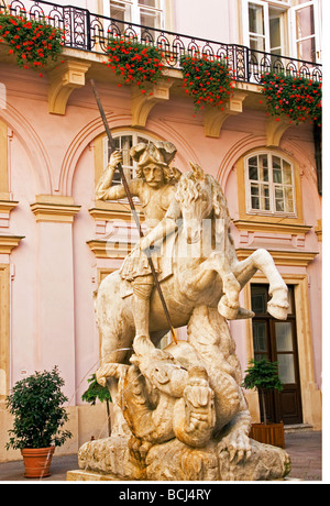 Statue in Bratislava's Old Town Hall of Slovak patron saint, St George, slaying the dragon Stock Photo