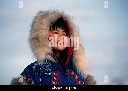 Yupik woman in traditional winter parka Hooper Bay Western Alaska ...