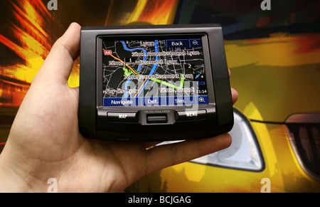 Navigation sistem in a man hand Stock Photo