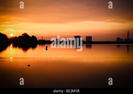 Reservoir, Edgbaston, Birmingham, at sunrise. Stock Photo