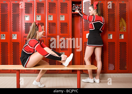 Cheerleaders in locker room Stock Photo