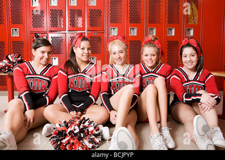Cheerleaders in locker room Stock Photo
