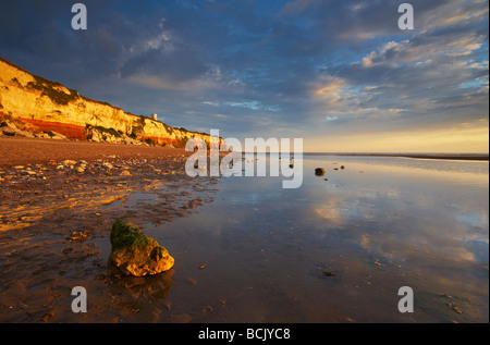 The distinctive chalk and sandstone cliffs at Hunstanton on the North Norfolk Coast Stock Photo