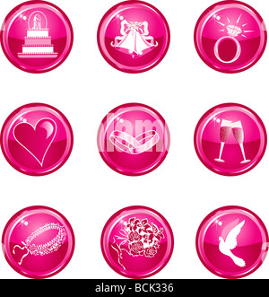 9 Hot Pink Wedding Button Icons. Stock Photo