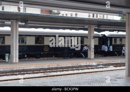 Venice - railway transport Venice Simplon Orient Express carriages in Santa Lucia station Stock Photo