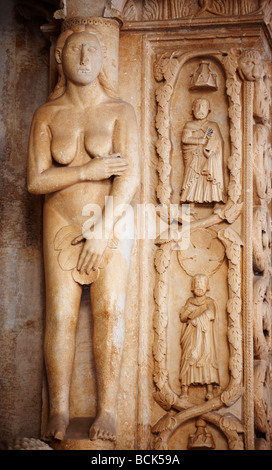 Radovan's Sculptures on the portal of Trogir Cathedral, Croatia Stock Photo