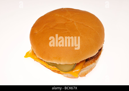 Mcdonalds cheeseburger on white background, cutout.USA Stock Photo