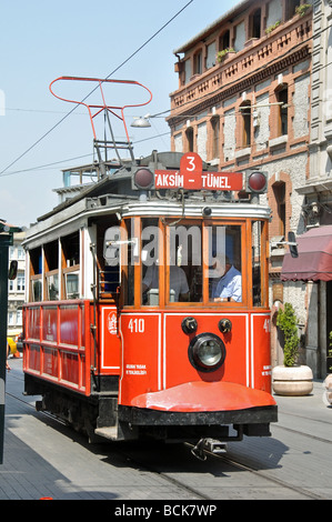 The Antique Tram which runs between Tunel and Taksim Square in Istanbul Stock Photo
