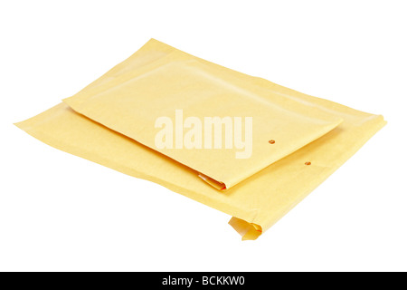 Two yellow envelopes isolated on white background Path included Stock Photo