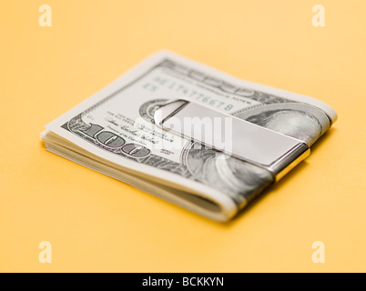 One hundred dollar bills in clip Stock Photo
