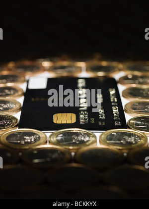 Credit card and euro coins Stock Photo