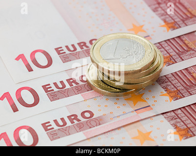 Euro coins and banknotes Stock Photo