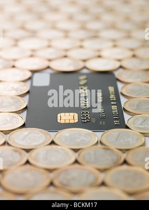 Credit card and euro coins Stock Photo