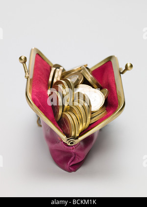 Euro coins in a purse Stock Photo