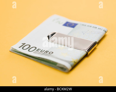 One hundred euro notes in clip Stock Photo