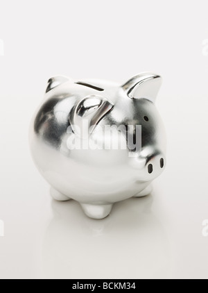Silver piggy bank Stock Photo