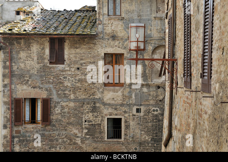 Wall and roof details in San Gimignano, Tuscany, Italy, Europe Stock Photo