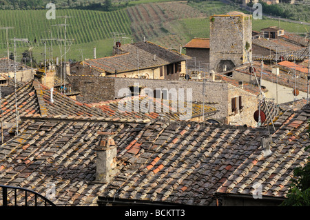 Modern television aerials in the medieval village of San Gimignano, Tuscany, Italy, Europe Stock Photo