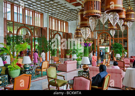 Thailand. The elegant lobby of the famous Mandarin-Oriental Hotel situated on the Chao Phraya River. Stock Photo