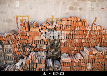 Pile of bricks collected from demolished building, Shanghai, China Stock Photo