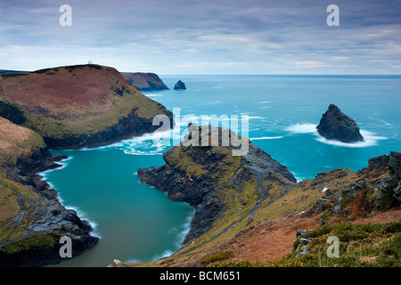 North Cornish coastline at Penally Point Boscastle Cornwall England February 2009 Stock Photo