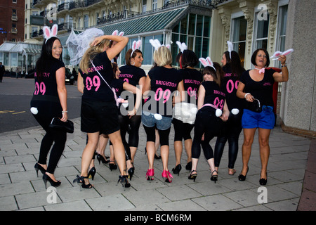 A hen party pictured partying on a night out drinking in Brighton, East Sussex, UK. Stock Photo