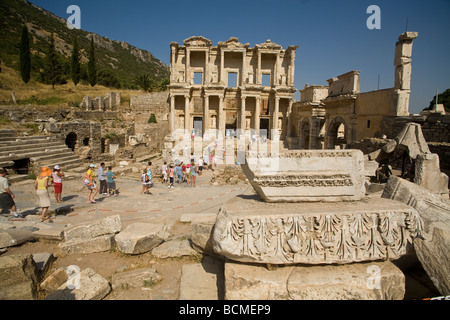 steps going into the courtyard at Celsus Library Ephesus Stock Photo