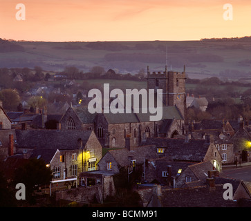 The village of Corfe Castle at dusk near Swanage and Wareham at the Isle of Purbeck, Dorset, England Stock Photo